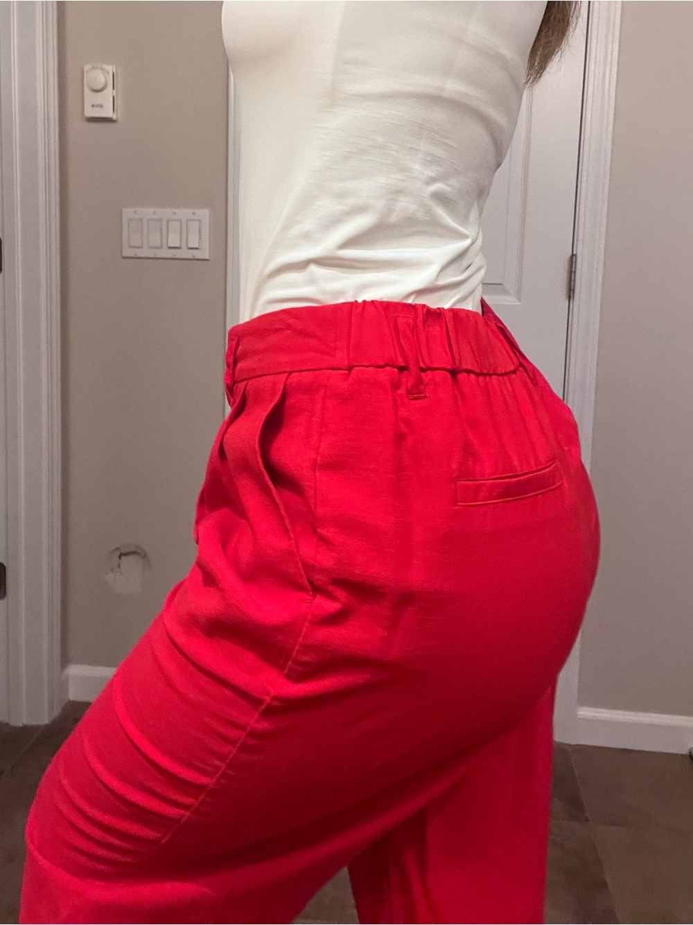 High-Waisted Red Women's Relaxed Trousers pants - Picture 1 of 4